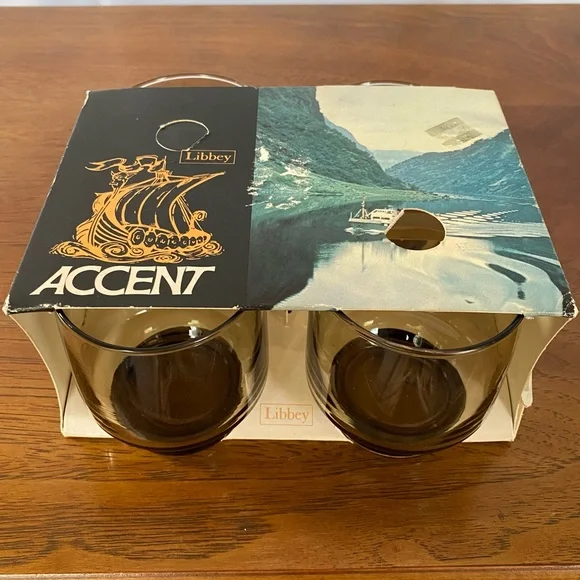 {SOLD} NIB Set mid-century modern smoky rock glasses by Libbey Co - Picture 8 of 12